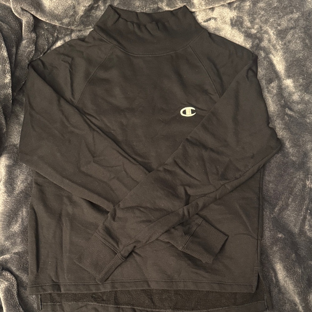 Champion women’s Black Turtleneck Sweatshirt with Chest Logo